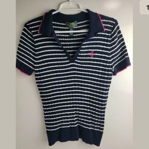 Ralph Lauren Active Blue White Stripe Womens Polo
